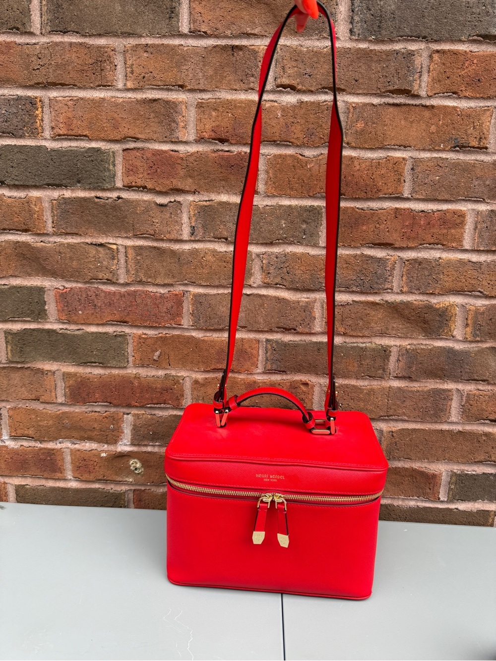 Henri Bendel Red Makeup Case w/ Mirror, Pockets, Zipper, Handle & Straps